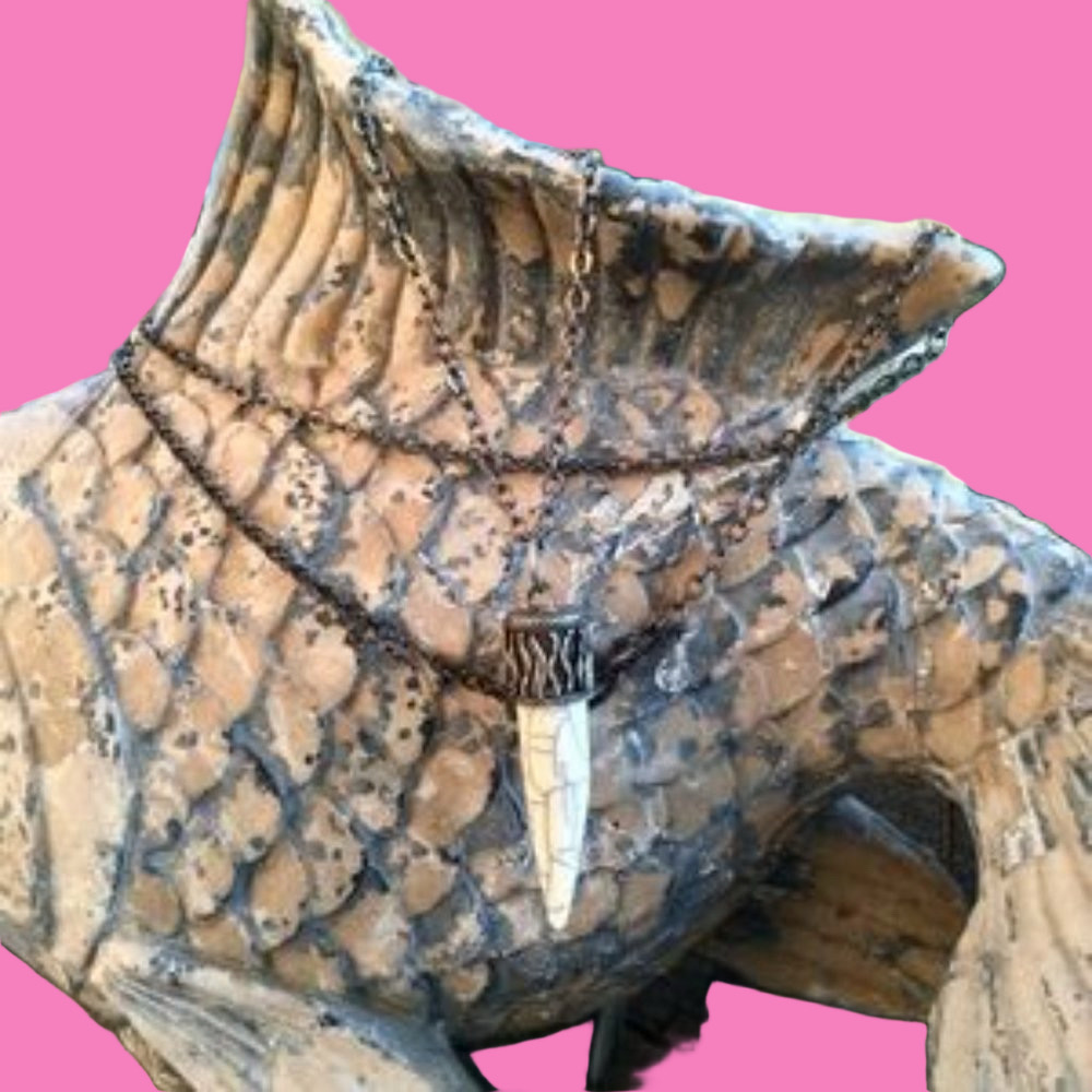 Artisan Crafted Faux Ivory Horn Tooth & Antique Chain